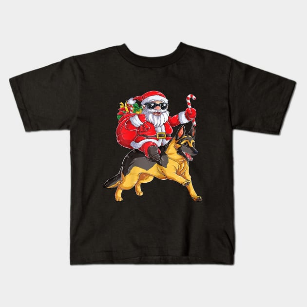 Christmas Santa Claus Riding English Bulldog Xmas Boys Dog Kids T-Shirt by Barnard